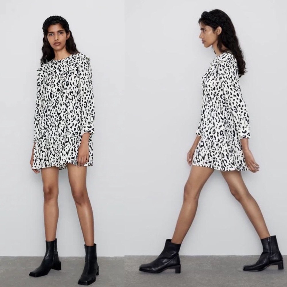 NWOT Zara Animal Print Babydoll Mini Dress - Picture 3 of 12